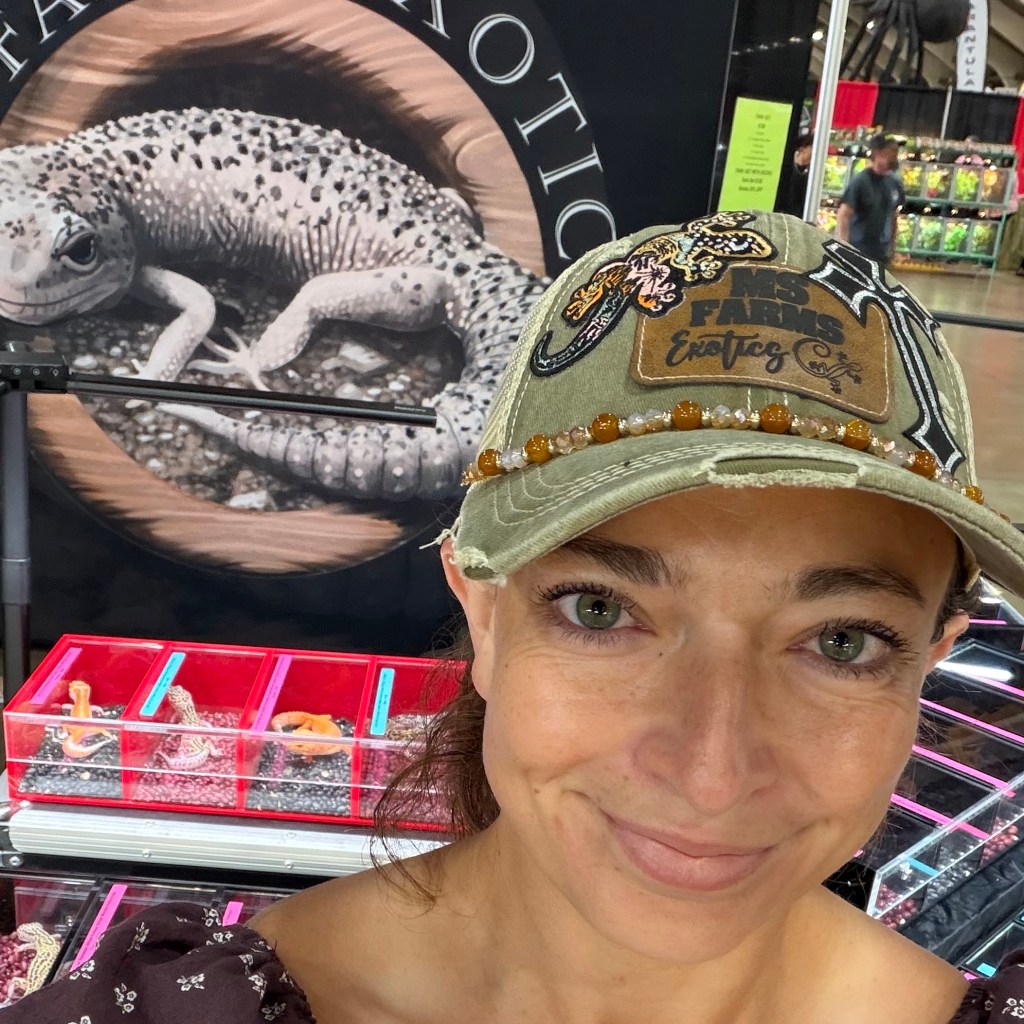 LA Pet Fair 2026 Micah Smith in the MS Farms Exotics Expo Booth with geckos.